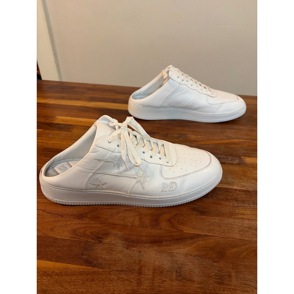 L'Art de l'Automobile SF01 White Leather Star Embroidered Mule Sneakers Size 45